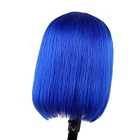 Blue Lace Front Bob Wigs Human Hair For Women 13X4 Hd Transparent Bob 12 Pre Plucked With Baby Hair Bleached Knots Middle Part