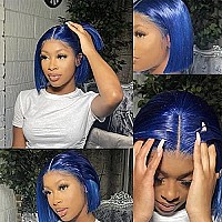 Blue Lace Front Bob Wigs Human Hair For Women 13X4 Hd Transparent Bob 12 Pre Plucked With Baby Hair Bleached Knots Middle Part