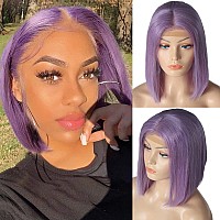 16 Inch Lilac Bob Wigs Silky Straight Glueless 13X4 Hd Transparent Lace Bob Virgin Human Hair Bleached Knots With Baby Hair Ligh