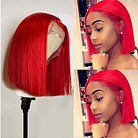 Red Bob Wigs Human Hair Hd Transparent Lace Silky Straight 16 Inch For Women 180 Density Middle Part 13X4 Lace Front Wigs Bleac