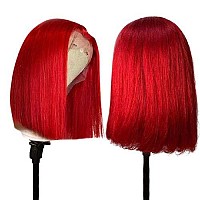 Red Bob Wigs Human Hair Hd Transparent Lace Silky Straight 16 Inch For Women 180 Density Middle Part 13X4 Lace Front Wigs Bleac