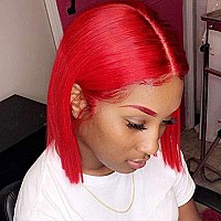 Red Bob Wigs Human Hair Hd Transparent Lace Silky Straight 16 Inch For Women 180 Density Middle Part 13X4 Lace Front Wigs Bleac