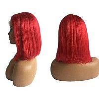 Red Bob Wigs Human Hair Hd Transparent Lace Silky Straight 16 Inch For Women 180 Density Middle Part 13X4 Lace Front Wigs Bleac