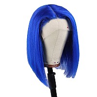 Brazilian Blue Human Hair Bob Wigs 13X4 Lace Front For Women 10 Pre Plucked Silky Straight Middle Part With Baby Hair 180 Dens