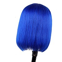 13X4 Lace Front Royal Blue Bob Wig Human Hair 14 Inch Straight 180 Density Transparent Lace Front Wig Brazilian Human Hair Wigs