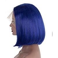 13X4 Lace Front Royal Blue Bob Wig Human Hair 14 Inch Straight 180 Density Transparent Lace Front Wig Brazilian Human Hair Wigs