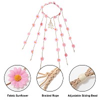 Awaytr Flower Hippie Headband Floral Crown Behemain Sunflowers Beads Adjust Flower Headdress Hair Accessories Pink 1