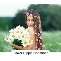 Awaytr Flower Hippie Headband Floral Crown Behemain Sunflowers Beads Adjust Flower Headdress Hair Accessories Pink 1