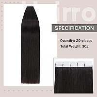 Hairro Tape In Hair Extensions 22 Inch Long Straight Human Hair 1B Natural Black 30G Thin Seamless Skin Weft Glue In Human Hair