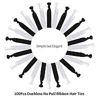 79STYLE 100 Pcs Elastic Hair Ties Ribbon Hair Ties Black White Ribbon Ponytail Holders, No Crease No Pull Soft Fabric Yoga Twist Hair Bands Hair Accessories Hand Knotted Fold Over Solid Colors (Black