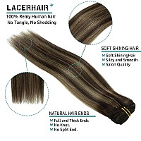 Lacer Hair 14 Inch Full Head Clip in Hair Extensions Human Hair Rooted Dark Brown to Chestnut Brown Highlight Dark Brown Remy Human Hair Extensions Clip ins 120g 7pcs R#2-2/6