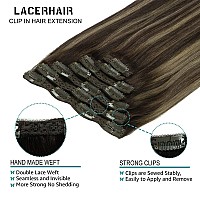 Lacer Hair 14 Inch Full Head Clip in Hair Extensions Human Hair Rooted Dark Brown to Chestnut Brown Highlight Dark Brown Remy Human Hair Extensions Clip ins 120g 7pcs R#2-2/6