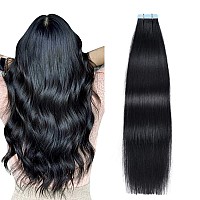 Suyya Tape In Hair Extensions Human Hair 100 Remy Human Hair Jet Black 50Gpack 20Pcs Straight Seamless Skin Weft Tape Hair Ext