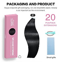 Suyya Tape In Hair Extensions Human Hair 100 Remy Human Hair Jet Black 50Gpack 20Pcs Straight Seamless Skin Weft Tape Hair Ext