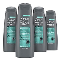 DOVE MEN + CARE 2 in 1 Shampoo & Conditioner Eucalyptus & Birch 4 Count For Healthy-Looking Hair Naturally Derived Plant Based Cleansers 12 oz