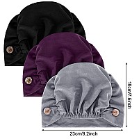 Geyoga 3 Pieces Bouffant Caps With Buttons Unisex Stretchy Headband Turban With Buttons For Women