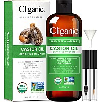 Cliganic USDA Organic Castor Oil, 100% Pure (16oz with Eyelash Kit) - For Eyelashes, Eyebrows, Hair & Skin | Bulk, Natural Cold Pressed Unrefined Hexane-Free | DIY Carrier Oil