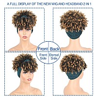 Aisaide Short Curly Wigs For Black Womensynthetic High Puff Afro Ponytail Ombre Brown Wig With Bangs Wrap Wigs 2 In 1 Afro Kink