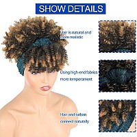 Aisaide Short Curly Wigs For Black Womensynthetic High Puff Afro Ponytail Ombre Brown Wig With Bangs Wrap Wigs 2 In 1 Afro Kink