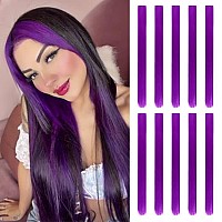 20 Inch Colored Clip In Hair Extensions 10Pcs Straight Hair Synthetic Hairpieces For Party Highlight Purple