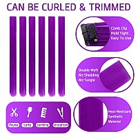 20 Inch Colored Clip In Hair Extensions 10Pcs Straight Hair Synthetic Hairpieces For Party Highlight Purple