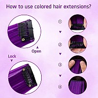 20 Inch Colored Clip In Hair Extensions 10Pcs Straight Hair Synthetic Hairpieces For Party Highlight Purple