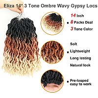 Eliza Wavy Gypsy Locs Ombre Crochet Hair 14 8Packs Goddess Locs 100 Kanekalon Fiber Faux Locs African Roots Dreadlocs Syntheti