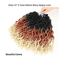 Eliza Wavy Gypsy Locs Ombre Crochet Hair 14 8Packs Goddess Locs 100 Kanekalon Fiber Faux Locs African Roots Dreadlocs Syntheti