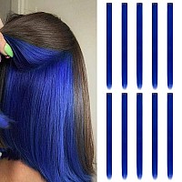 20 Inch Colored Clip In Hair Extensions 10Pcs Straight Hair Synthetic Hairpieces For Party Highlight Blue