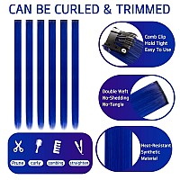 20 Inch Colored Clip In Hair Extensions 10Pcs Straight Hair Synthetic Hairpieces For Party Highlight Blue