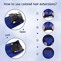 20 Inch Colored Clip In Hair Extensions 10Pcs Straight Hair Synthetic Hairpieces For Party Highlight Blue