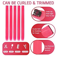 20 Inch Colored Clip In Hair Extensions 10Pcs Straight Hair Synthetic Hairpieces For Party Highlight Pink