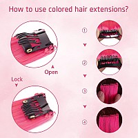 20 Inch Colored Clip In Hair Extensions 10Pcs Straight Hair Synthetic Hairpieces For Party Highlight Pink