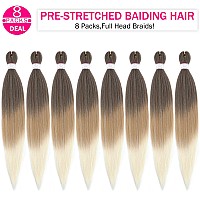 Befunny Pre Stretched Braiding Hair 30 Inch 8 Packs Prestretched Braiding Hair Bundles Long Brownblondewhite Three Tone Synthe