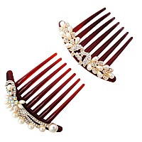 Honbay 2PCS 7 Teeth Hair Side Combs Pearl Crystal Rhinestone Floral Twist Combs Rhinestone Flower Hairpin Decorative Hair Combs Accessories for Women (2 Style)