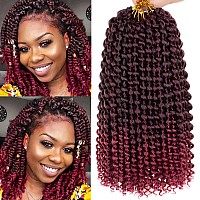 Leeven 12 Inch Ombre Burgundy Water Wave Crochet Hair For Passion Twist 7 Packs Short Bob Passion Twists Hair For Butterfly Locs