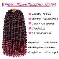 Leeven 12 Inch Ombre Burgundy Water Wave Crochet Hair For Passion Twist 7 Packs Short Bob Passion Twists Hair For Butterfly Locs