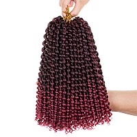 Leeven 12 Inch Ombre Burgundy Water Wave Crochet Hair For Passion Twist 7 Packs Short Bob Passion Twists Hair For Butterfly Locs