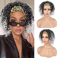 Aisaide Kinky Headband Wigs For Black Womenshort Gray Wig With Headband Attached Kinky Curly Wig Full Afro Curly Gray Wig Headw