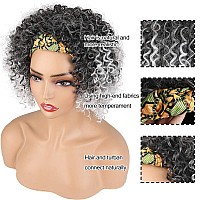 Aisaide Kinky Headband Wigs For Black Womenshort Gray Wig With Headband Attached Kinky Curly Wig Full Afro Curly Gray Wig Headw