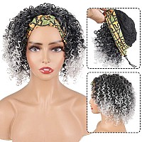 Aisaide Kinky Headband Wigs For Black Womenshort Gray Wig With Headband Attached Kinky Curly Wig Full Afro Curly Gray Wig Headw