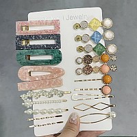 Mehayi 20 Pcs Pearls And Acrylic Resin Hair Clips Handmade Hair Barrettes Marble Alligator Bobby Pins Glitter Crystal Geometr