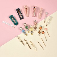 Mehayi 20 Pcs Pearls And Acrylic Resin Hair Clips Handmade Hair Barrettes Marble Alligator Bobby Pins Glitter Crystal Geometr