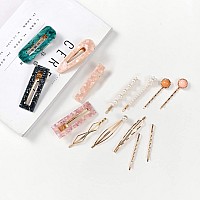 Mehayi 20 Pcs Pearls And Acrylic Resin Hair Clips Handmade Hair Barrettes Marble Alligator Bobby Pins Glitter Crystal Geometr