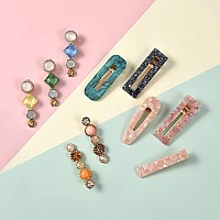 Mehayi 20 Pcs Pearls And Acrylic Resin Hair Clips Handmade Hair Barrettes Marble Alligator Bobby Pins Glitter Crystal Geometr