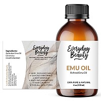 Pure Australian Emu Oil - All Natural 6X Refined for Face, Skin and Hair - Highly Effective Hydration for Sensitive Skin and Hair Growth - Perfect for Scars and Blemishes - 4 oz