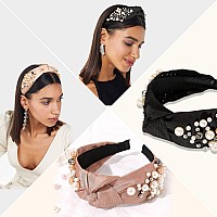 Ivyu Headbands - Knotted Pearl Diademas Para Mujer De Moda Hair Accessories Hairbands For Girls No Slip Fashion Cute Top Knot Headband Gift For Women Black Pink Gold