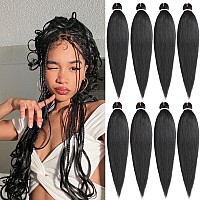 Leeven 8 Packs Black Braiding Hair 26 Inch Pre Streched Easy For Braiding Hair Yaki Texture Professional Braiding Hair Hot Water