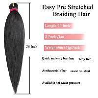 Leeven 8 Packs Black Braiding Hair 26 Inch Pre Streched Easy For Braiding Hair Yaki Texture Professional Braiding Hair Hot Water