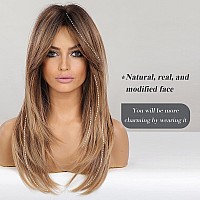 Haircube Long Layered Synthetic Hair Wigs For Women With Bang Ombre Mixed Brown